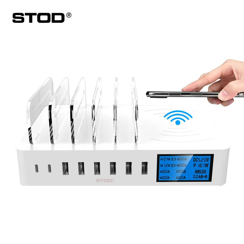 STOD Qi Wireless Charger LED Display USB Type C Charging Station Phone Stand For iPhone 11 XR Samsung Huawei Mate 30 Mi Adapter