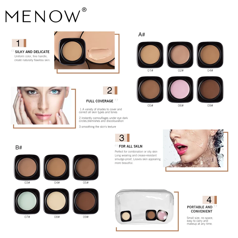 MENOW 6pcs Full Cover Green Concealer Natural Makeup Concealers Facial