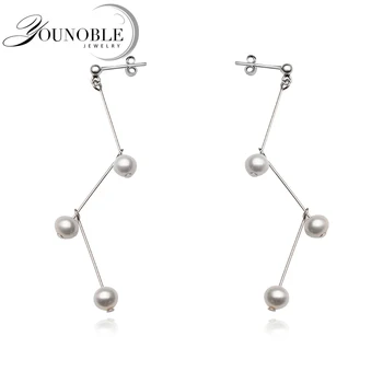 

925 Sterling Silver Earrings Women,Trendy Beautifult Real White Freshwater Natural Pearl Earrings