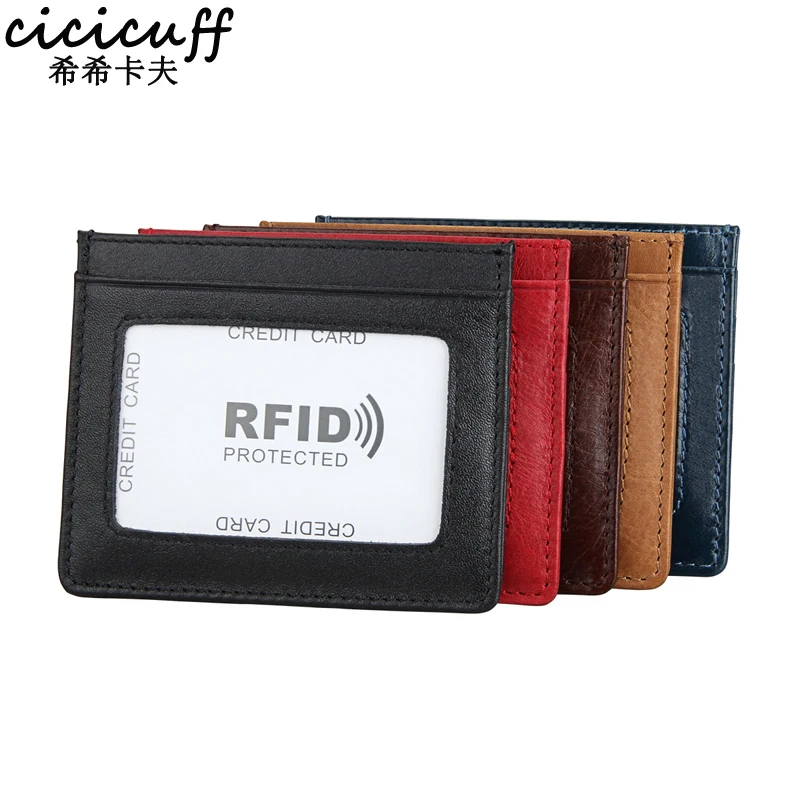 

Simple Very Thin Genuine Leather Small Card Holder Unisex RFID Blocking Credit Card Set Bus Card Clip Change Purse Case Wallet
