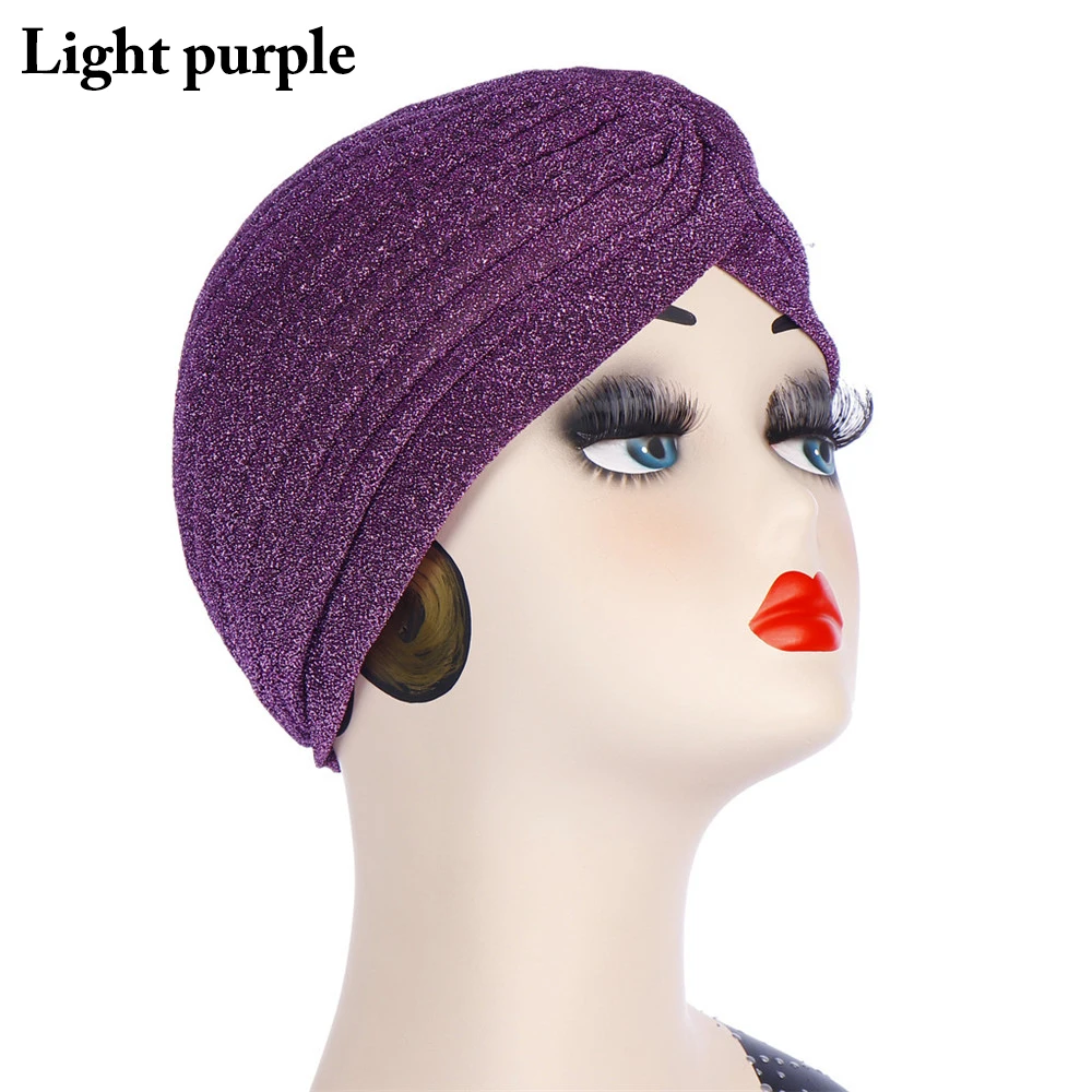 

Turban Hat Elegant Cross Knotting Headwraps Hair Loss Cap Headscarf Hijabs 1PC Women Elegant Shimmer Muslim