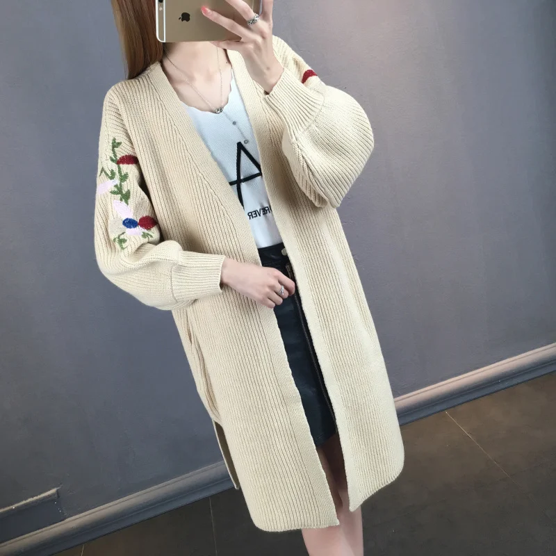 

Women Cardigans Autumn Winter Warm Loose Knitted Jacket Embroidery Long Sweaters Coat Ladies Elegant Oversize Cardigan SF866