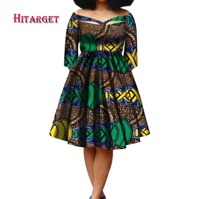 Африканский Базен восковой печати платья для женщин Дашики V шеи платье размера плюс 6XL африканская Женская одежда для вечеринок WY3298 - Цвет: 4