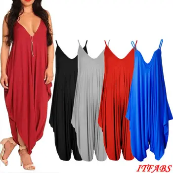 

Womens V Neck All In One Baggy fit Summer/Beach/Party Jumpsuit Romper Harem Suit