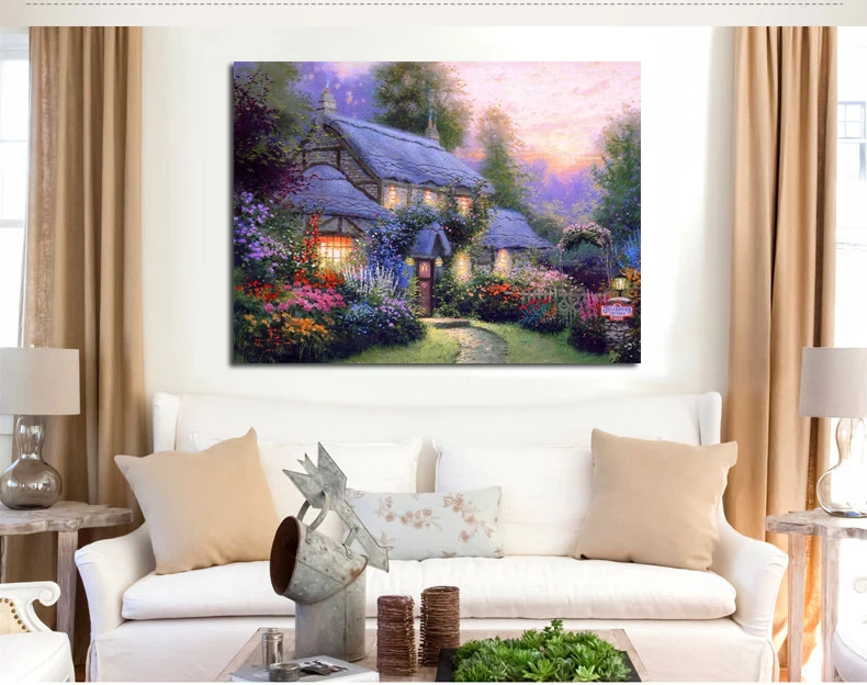 Thomas Kinkade Картина маслом Размножение пасторальный пейзаж жикле печать на холсте customrize падение приветствуется