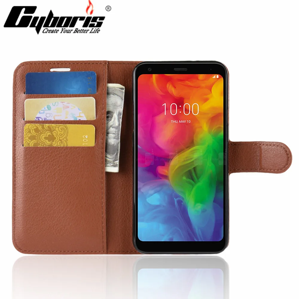 

Cyboris cover For LG Q7 Flip Case Lichee Flip case Holster PU Leather with card slot holders stand function