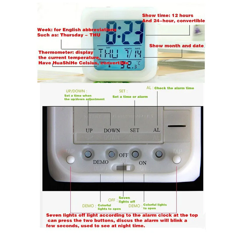 Индивидуальные шаблоны despertador 7 цветов светодиодной вспышкой сигнализации Часы-Будильник Цифровой настольный часы ночник смотреть