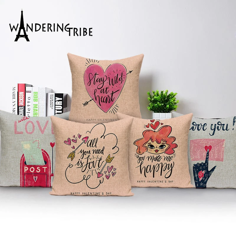 Cushion Cover Lover Heart Print Polyester Chair Cushion Seat Home Bedroom Pillow Case Car Home Decorative Cushion Cover 45x45CM