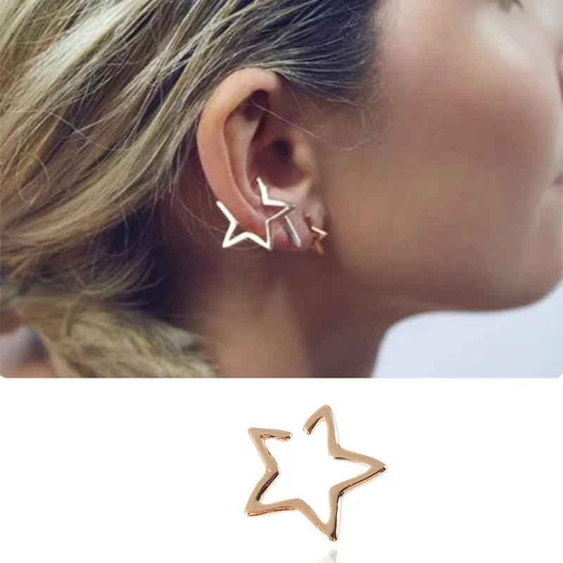 

1PC 2019 New Minimalist Opening Pentagram Small Hoop Earrings For Women Black Gold Silver Hollow Star Earring For Girl Jewelry