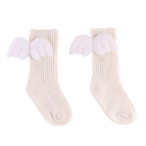 Emmaaby/носки для малышей Детские гольфы с рисунком и крылышками, детские черно-белые носки гетры для маленьких девочек, детские хлопковые носки - Цвет: Белый