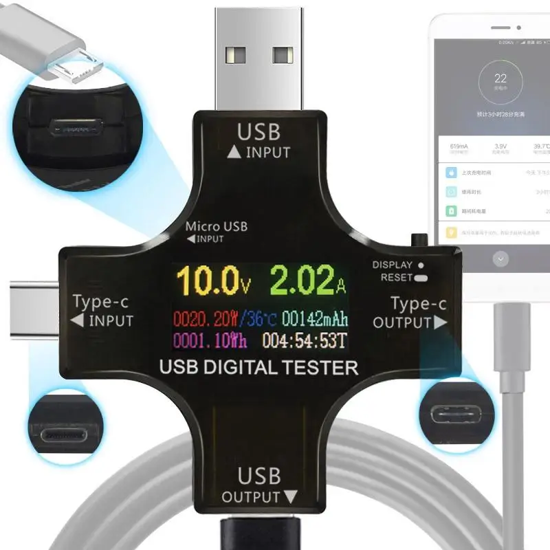 

USB PD Power Meter with USB type-C, type-B, and type-A Ports, RGB without bluetooth test ROCK PI 4 Voltage
