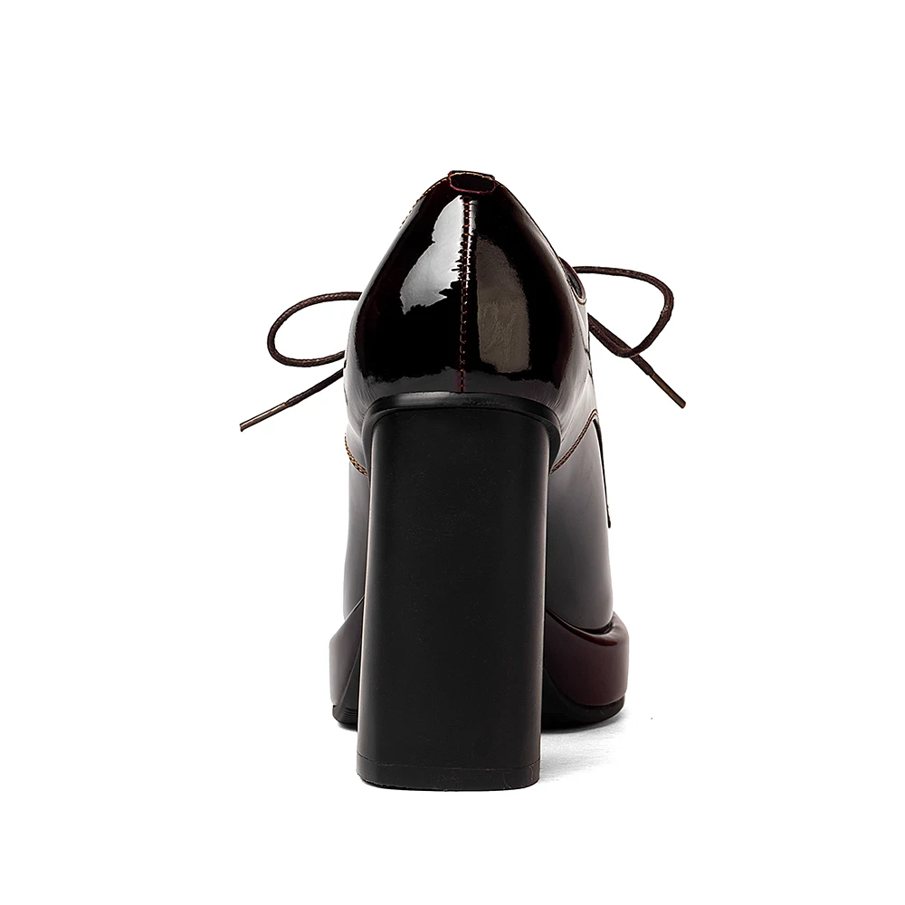 Kickway/женские туфли-лодочки на высоком каблуке; Туфли-лодочки на толстом каблуке с круглым носком; пикантная обувь; свадебные туфли на каблуке; весенние кожаные туфли размера плюс 34-43