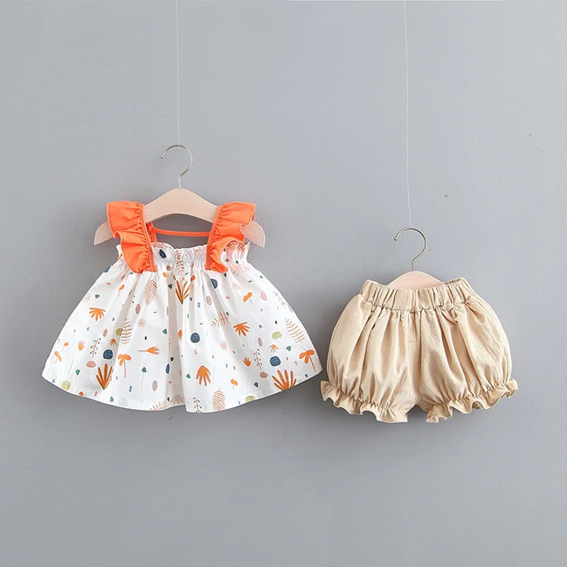 

2019 Carters Official Store For Bebek Han Edition New Children's Wear Little Girl Summer Dress Cool Thin Two-piece Sleeve Boom