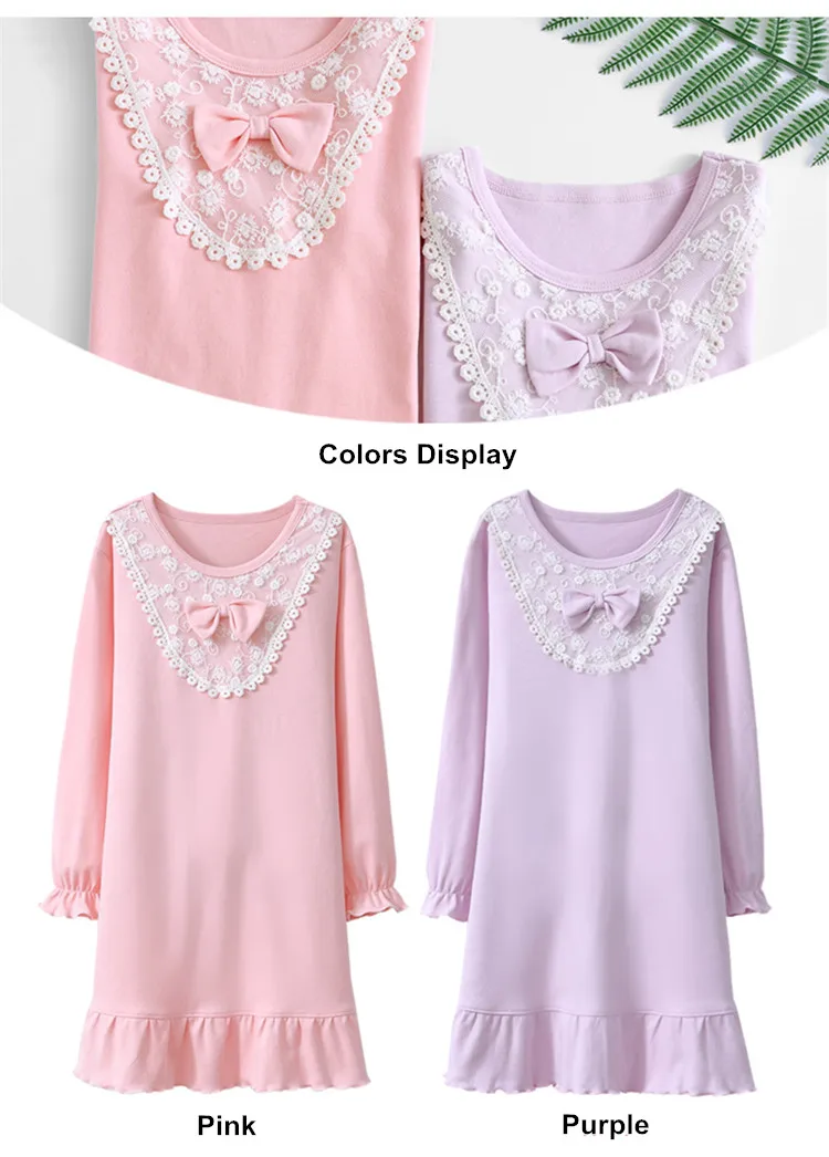 Lovely princess nightgowns for girls sleepwear dress teen girls pajamas lace bowknot dress 03