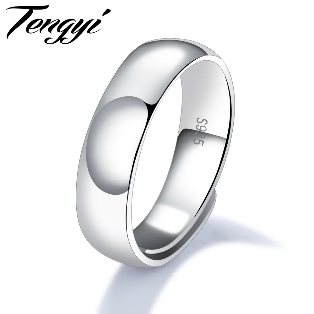 Tengyi стерлингового серебра 925 мужчин кольца простой дизайн, серебристый цвет 4.6/5.8/6.7 мм широкий ювелирные изделия кольца перста для человека настроить размер ty003