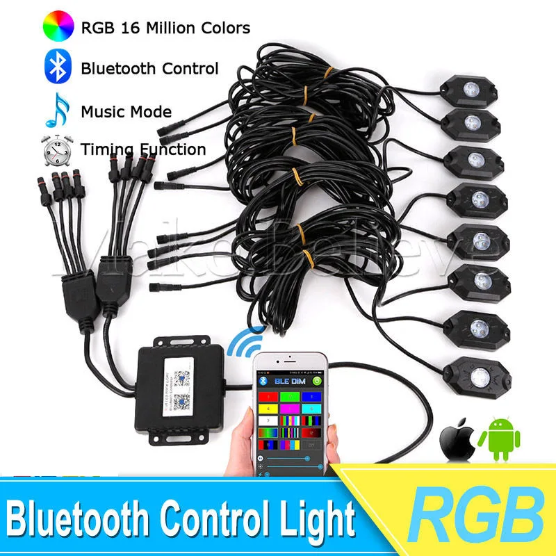 8x Pod RGB светодиодный Рок светильник s Беспроводной bluetooth контроллер 8 подставок под