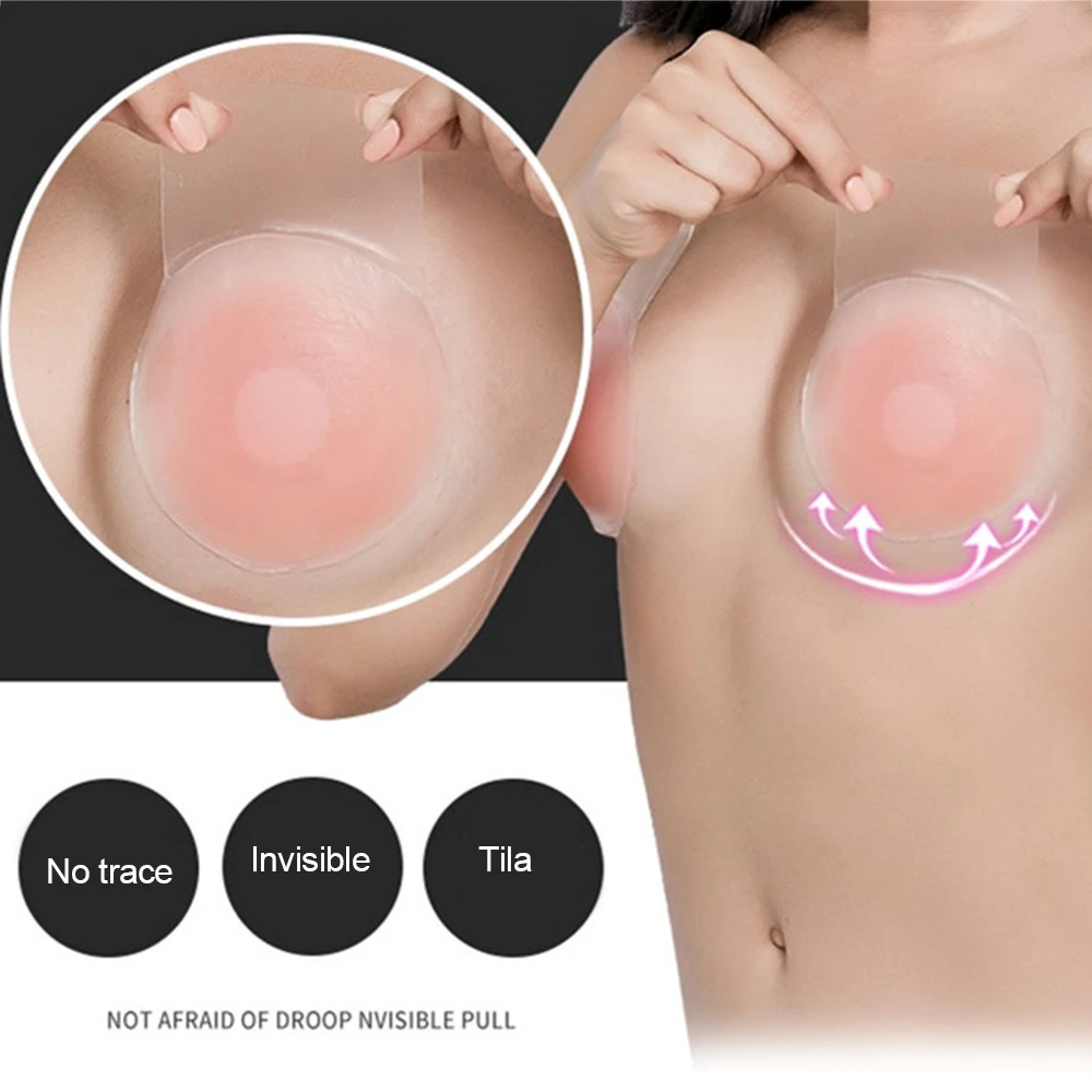 

1 Pair Reusable Invisible Silicone Chest Sticker Pure Silica Gel Nipple Pads Anti-Sagging Lift Up Breast Adhesive Chest Paste