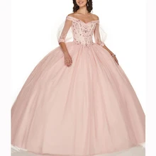 Vestido бальное платье de baln сладкий 16 платье v-образный вырез Половина рукава бисер Tullle vestidos de 15 anos quinceanera