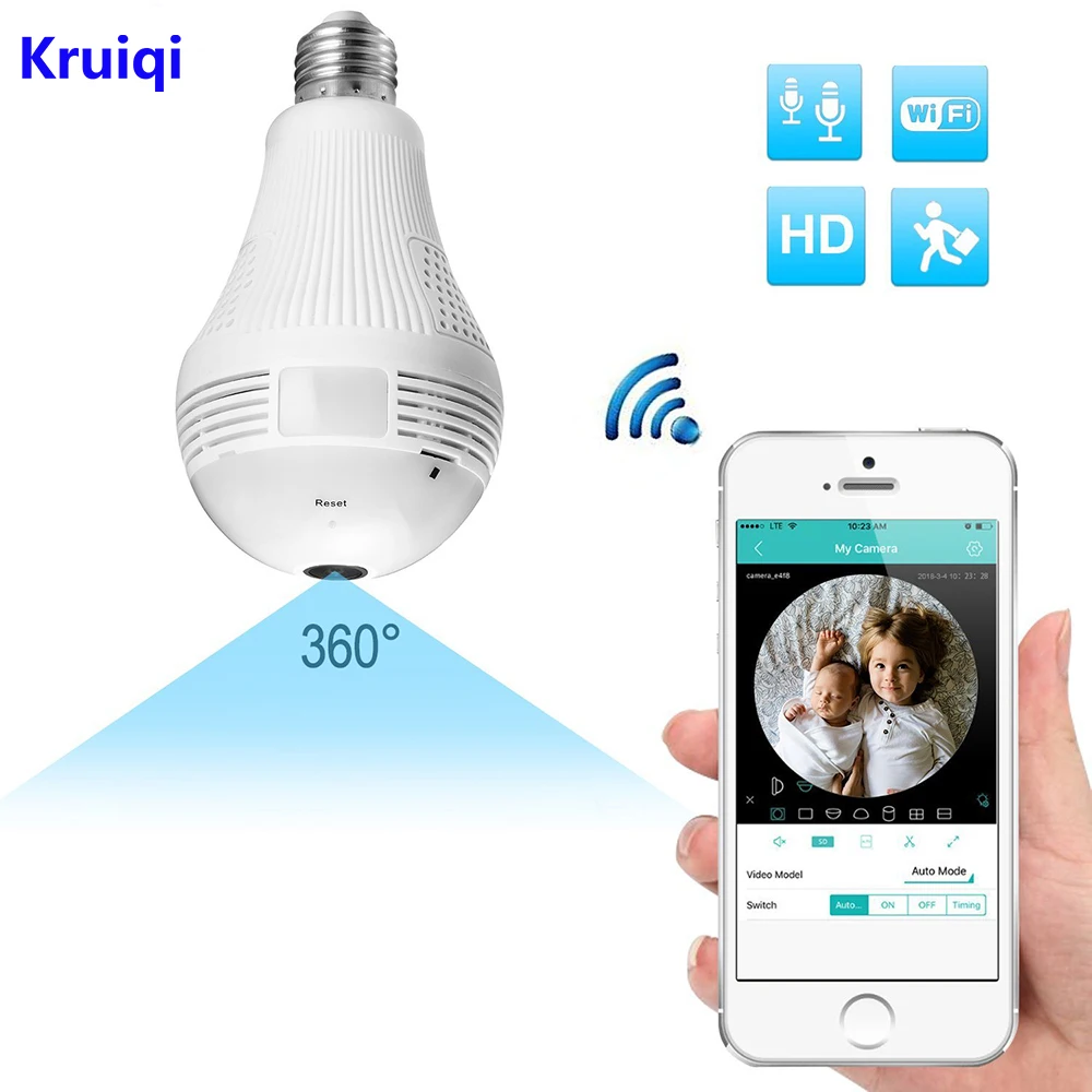 Kruiqi Light Bulb IP Video Camera 360 Degree Fisheye ...
