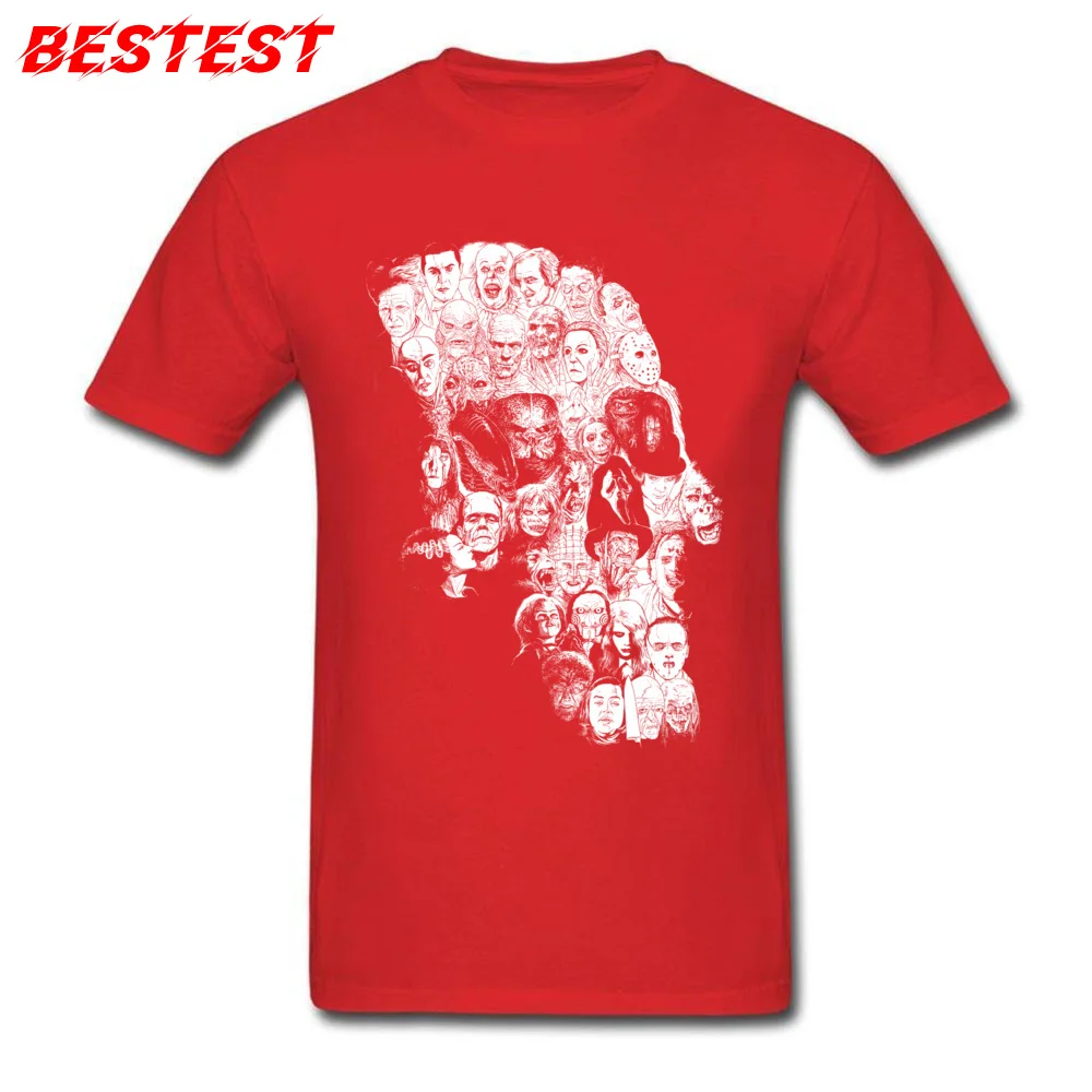 Funny Horror Skull Printed T Shirt Crew Neck 100% Cotton Men Tops Tees Short Sleeve Summer Fall Printed T Shirts Horror Skull red
