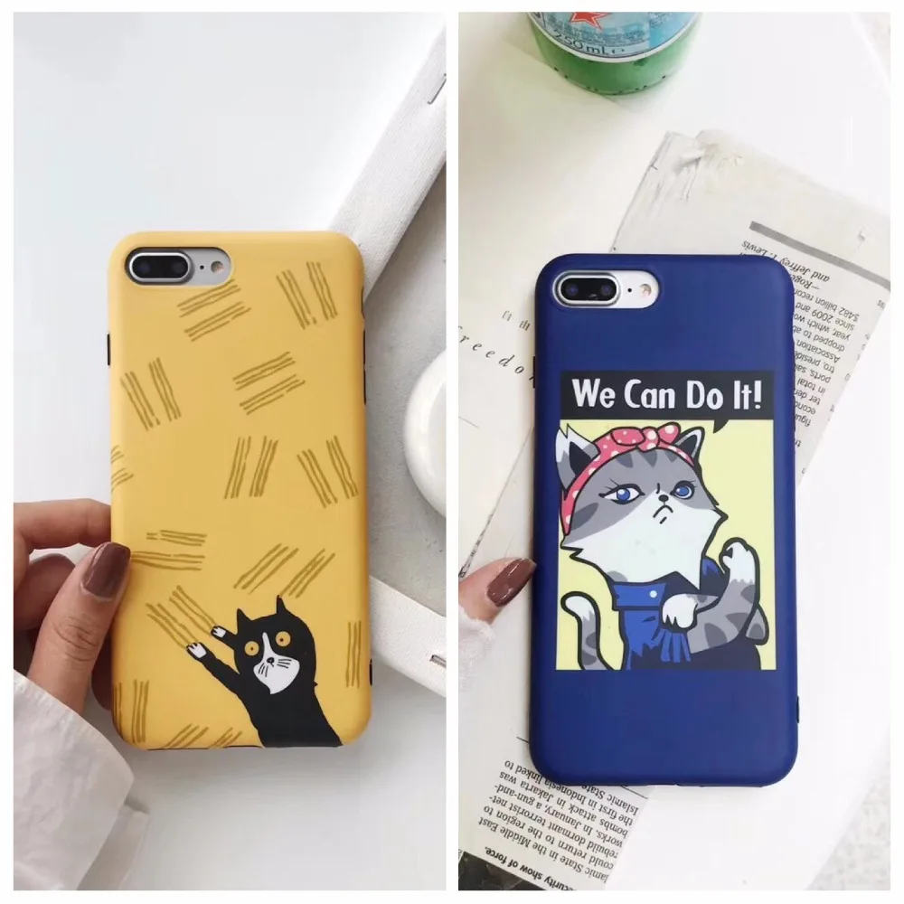 Ретро цвет чехол для iPhone 6 7 8 Plus X телефон случаях тигр кошка милый мультфильм