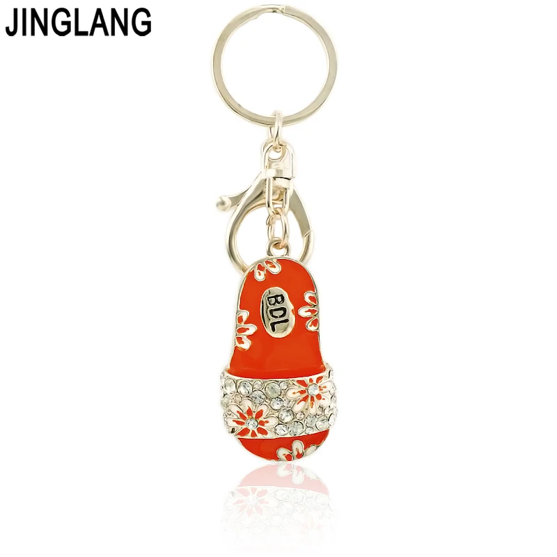 

JINGLANG Gold Color Animal Lobster Clasp Keyring Dangle Crystal Enamel Slipper Charms Keychains For Women Luxury Jewelry