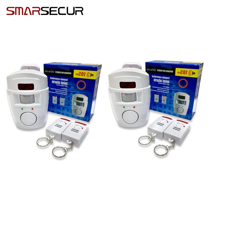 Smarsecu 2 control remoto inalámbrico de seguridad para el hogar alerta PIR Sensor infrarrojo sistema de alarma Detector de movimiento alarma sirena