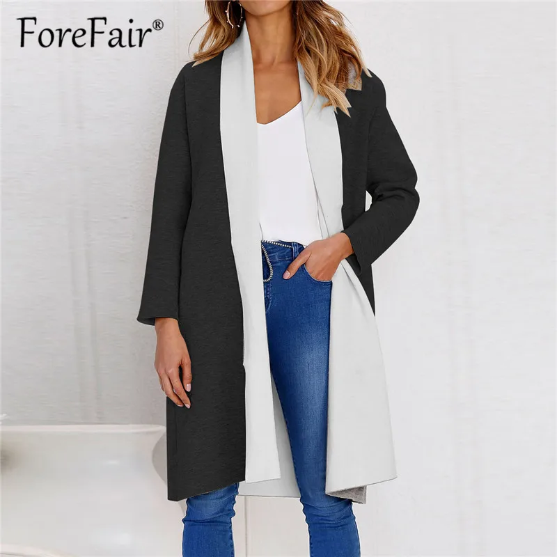 Forefair Long Jacket Women Coat Wide Lapel Pocket Oversize Long Trench Coat Autumn Winter Outerwear Wool Blend Coat Coats