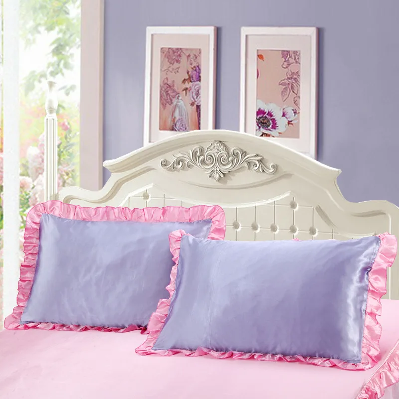 Korean lace Silk Pillowcase Pure Silk satin Pillow Case A pair Single