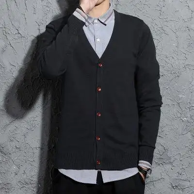 YAUAMDB мужские свитера весна осень вязаный Размер femfemal кардиган вязаный одежда однобортный мужской одежды ly52 - Цвет: Черный