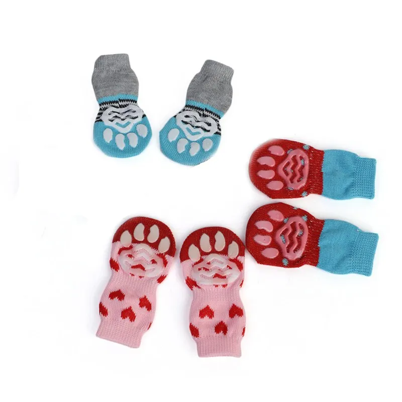 

Lovely 4Pcs Fashion Pets Dogs Socks Paws Printing Puppy Dogs Pet Knits Socks Anti Slip Skid Bottom Cat Socks 3 color selection