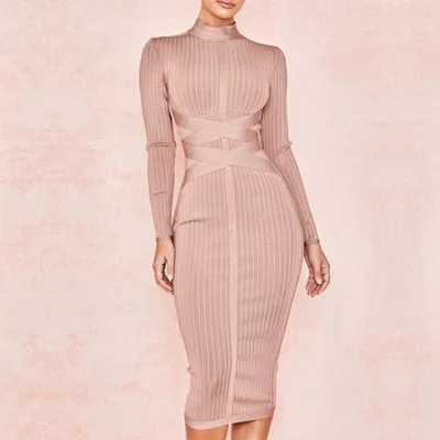 

Empire O-Neck Zippers Elegant Full Fashion New Style Bandage Under Dress Sexy Women Celebrity Body Con Dresses Wholesale y3050