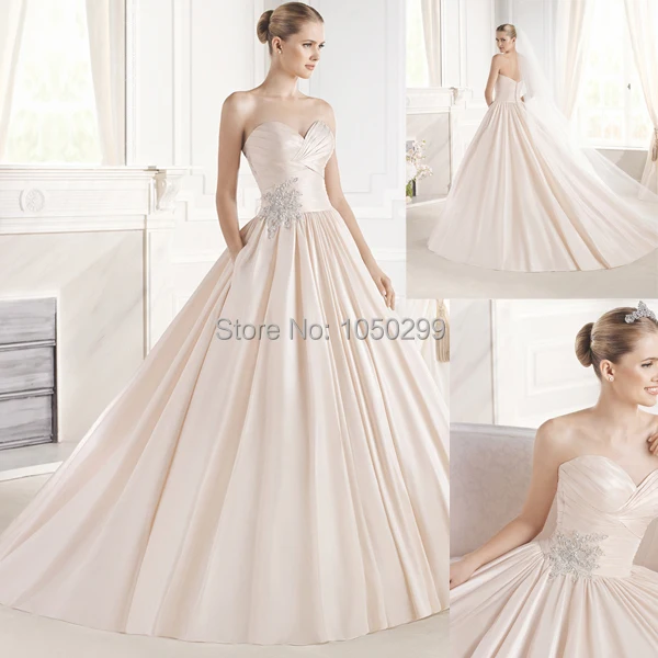 Elegant Sweetheart Ruched Top Blush Pink Ball Gown Chapel Train Elegant Sweetheart Ruched Top Blush Pink Ball Gown Chapel Train Wedding Dresses Satin Bridal Gowns