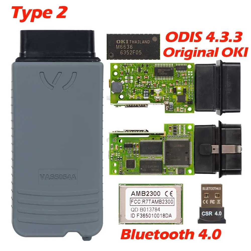 Высокое качество VAS5054A Bluetooth включая OKI чип ODIS 4.3.3 версия vas5054a зеленый PCB VAS5054A obd2 диагностический инструмент - Цвет: original OKI