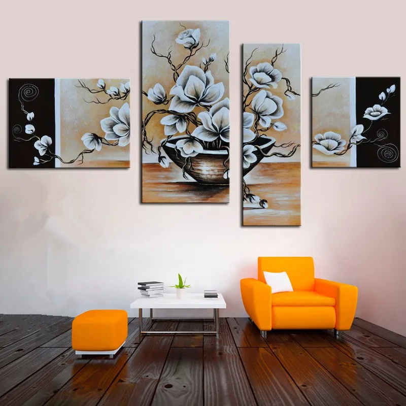 

Handmade Home Decor Abstract Floral Paintings Artwork Large 4 Panel Wall Art Pictures Hand-painted Flower Oil Painting on Canvas