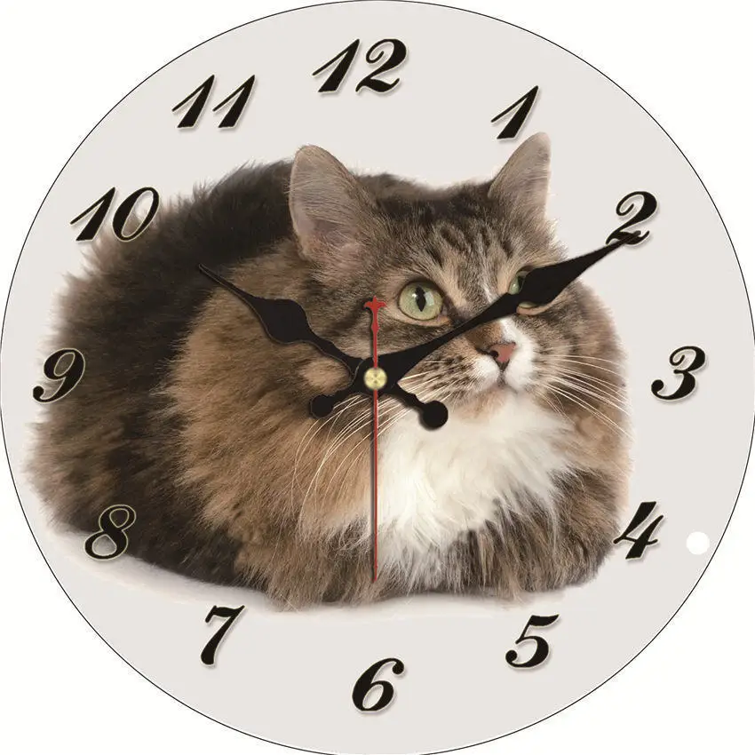 С рисунком милой собаки настенные часы, 12 дюймов круглые настенные деревянные картона часы, современные настенные часы для домашнего декора, бесшумный и не тикают - Цвет: Cat Wall Clock 20