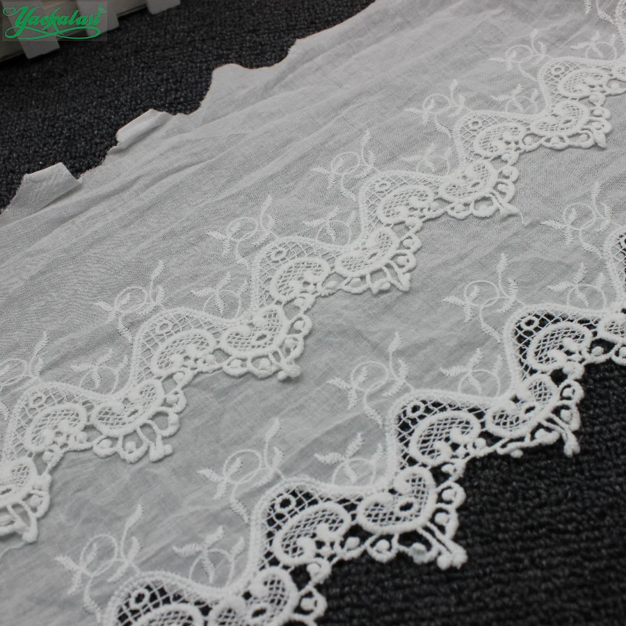 

YACKALASI 7 Yds 100% Cotton Lace Eyelet Embroidered Fabrics Swiss Cotton Voile Appliqued 3D Flower Trims Diy NatureWhite 25cm