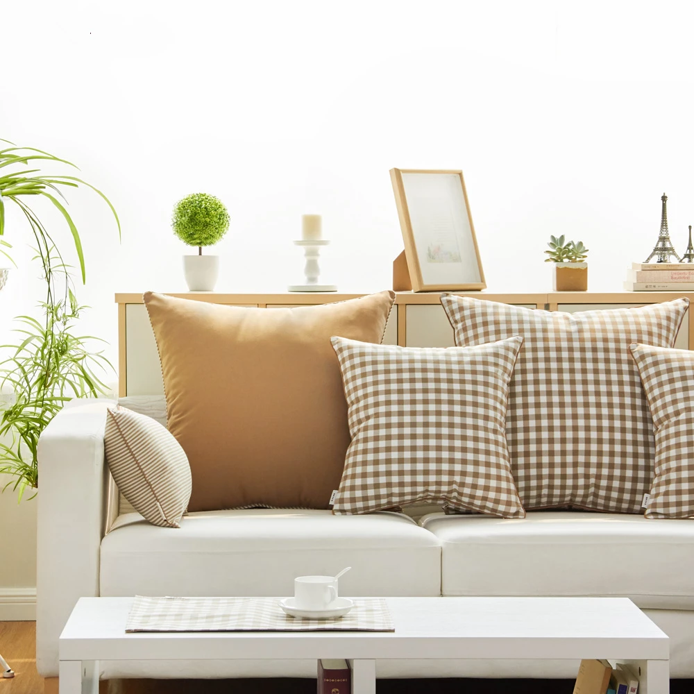 

30X45/40x40/45x45/50x50/60x60 Simple brown plaid pattern cushion cover pillowcase sofa lattice pillow cover for backrest home