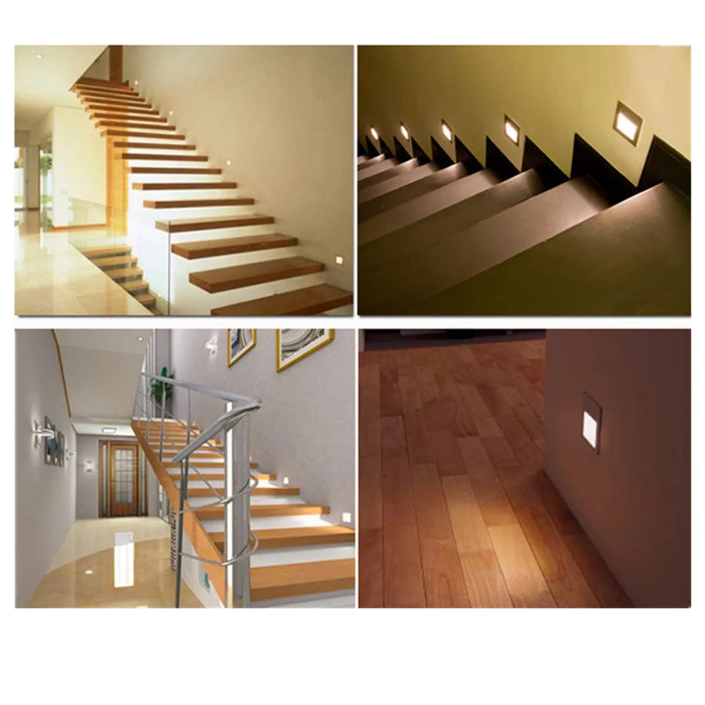 1.5W LED Recessed Wall Lamp Fixture Stair Light Warm White Step Pathway Garden Patio Floor Stair Step Lighting Lamp