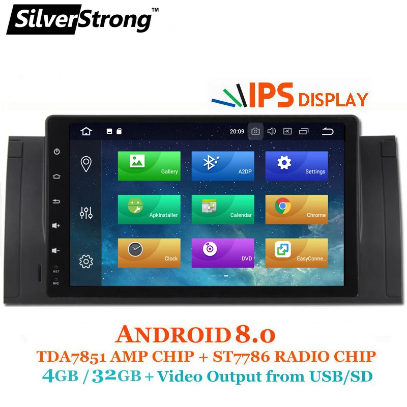 

SilverStrong Android8.0 IPS 4GB+32GB 1DIN Car DVD For BMW E39 X5 E53 M5 Android Autoradio with 2G+16G option