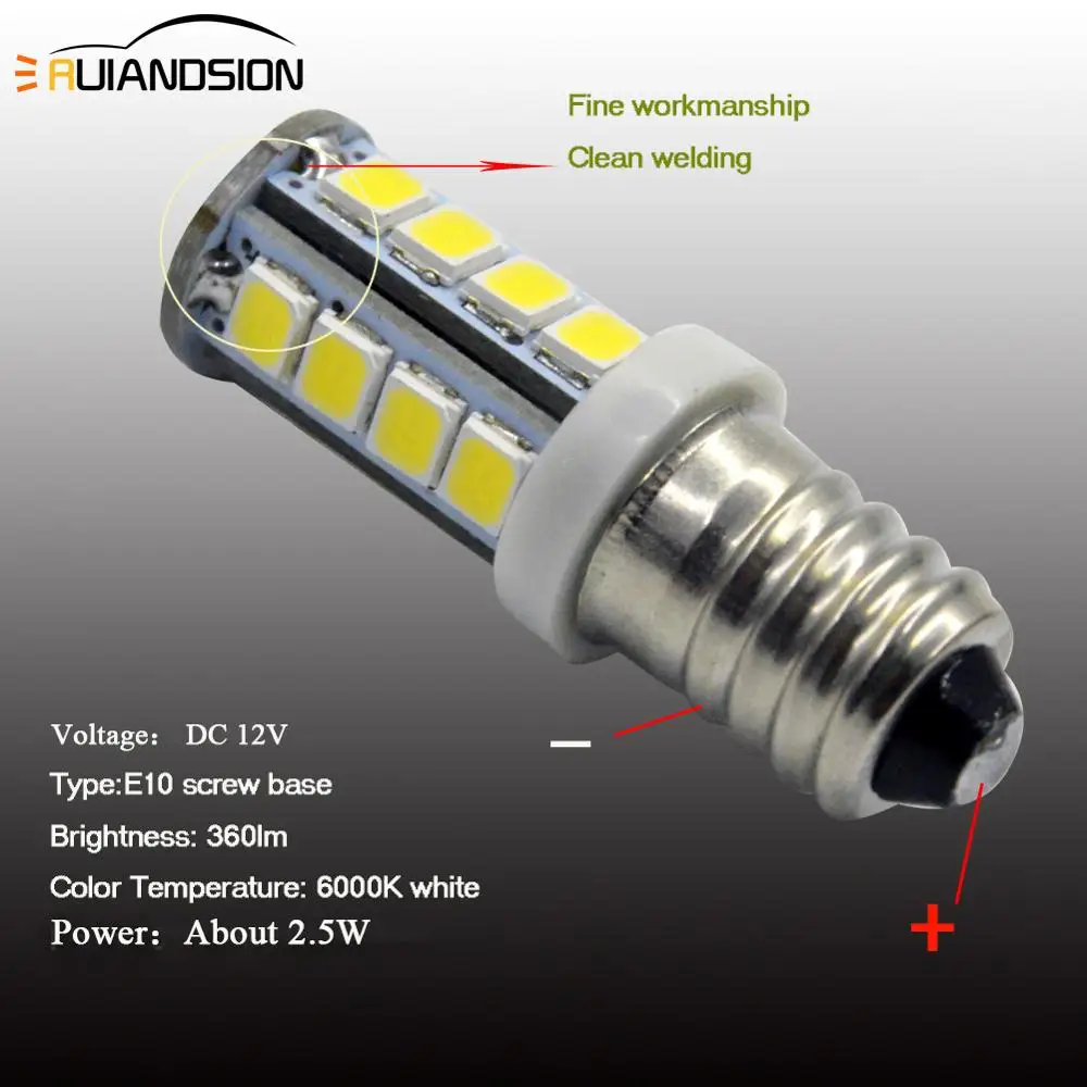 2 шт. новая лампа 2835 Smd 18 Светодиодная лампа Dc 6 в 12 Вольт белый Mes E10 1447 винт для Автомобильный фонарик велосипедный светильник ксенон белый 6000k