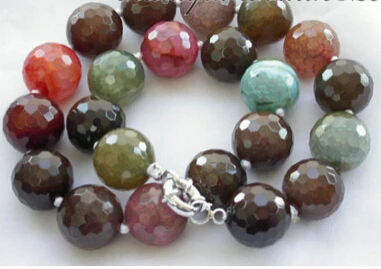 

ddh003024 17" 18mm faceted round multicolor agate necklace