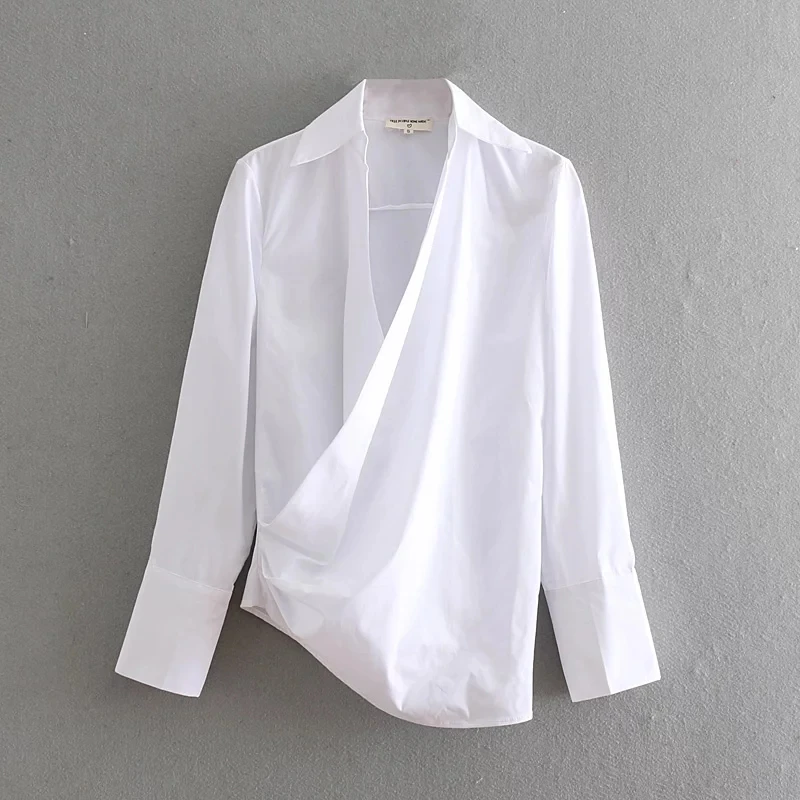 

Women Shirt Blouses Summer Fashion Female Large V-Neck Long Sleeve Asymmetrical Shirts Loose Slim Short Ladies Tops Shirt