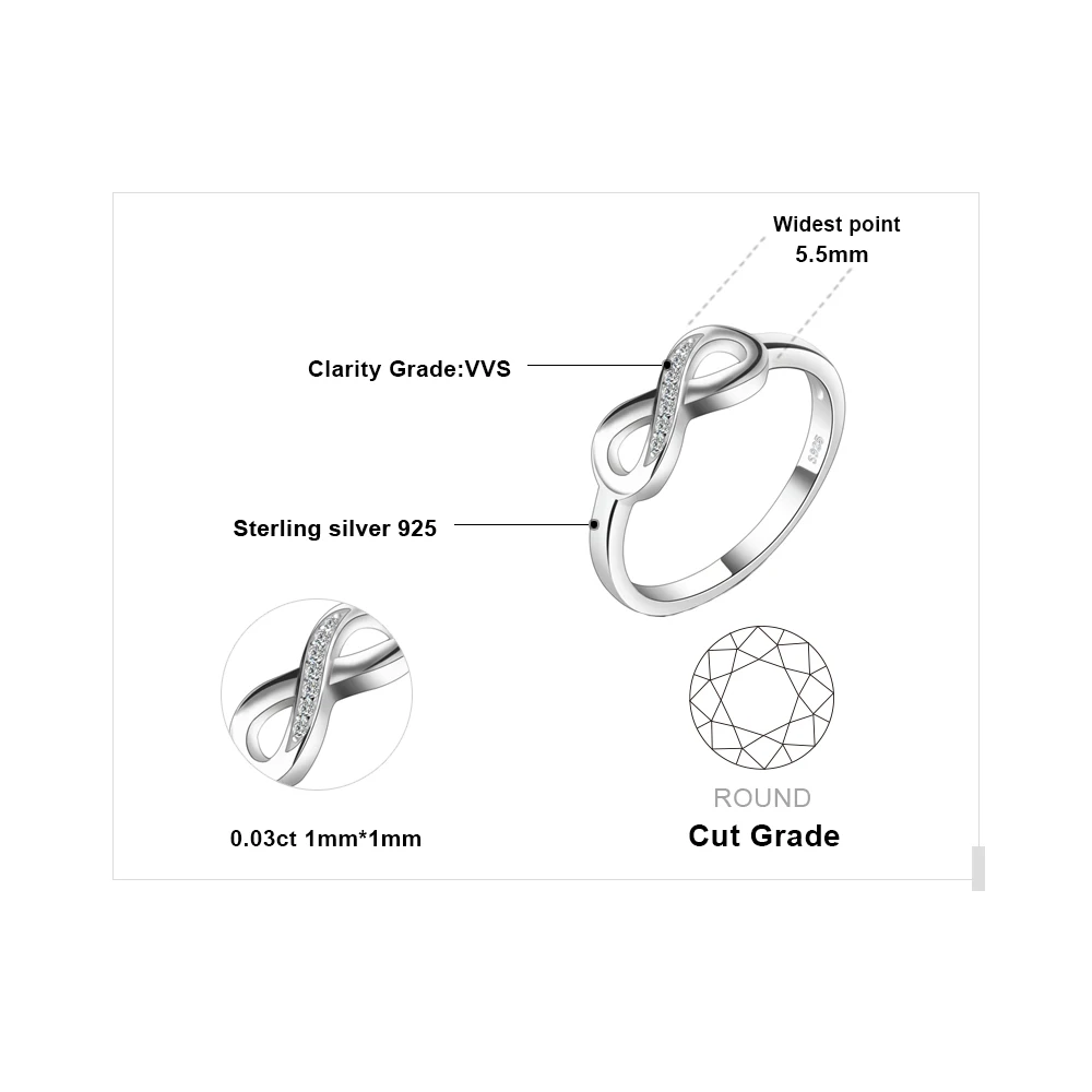 JewelryPalace Infinity Forever Love Anniversary Promise Ring For Women Genuine 925 Sterling Silver Fine Jewelry