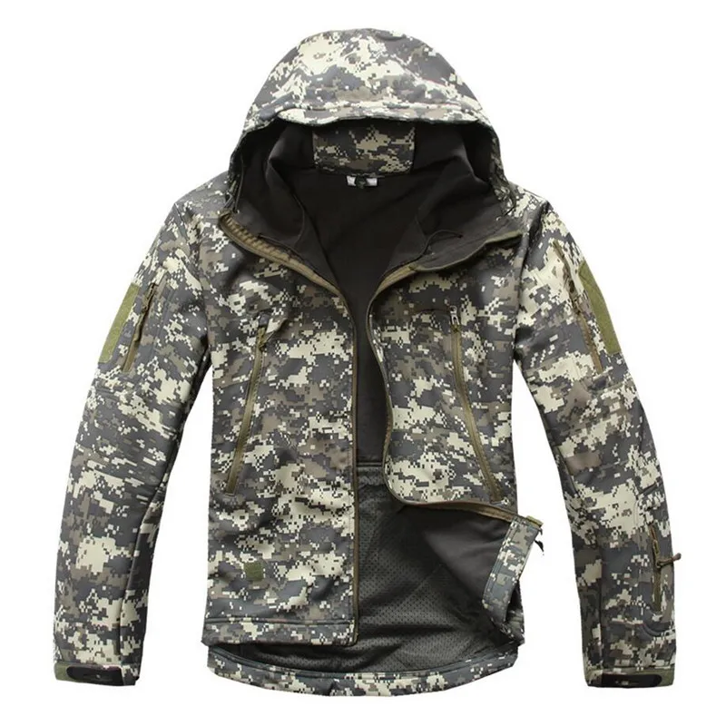 Тактическая Военная куртка из мягкой кожи акулы, Мужская Флисовая Водонепроницаемая армейская одежда, камуфляжная ветровка, мужская куртка с капюшоном