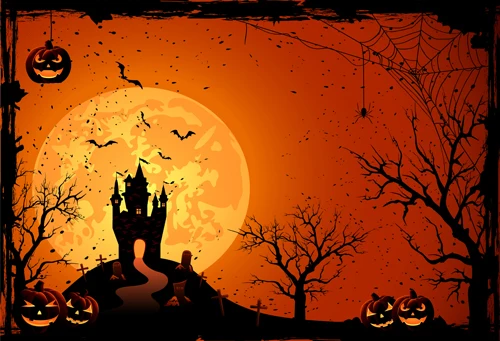 2016 New Arrival Horizontal Halloween Photography Backdrops Orange Moon ...