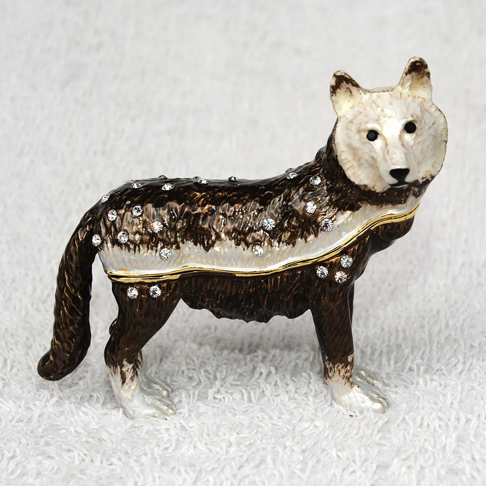 Wolf family ceramic trinket box wildlife
