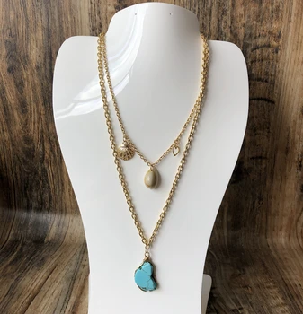 

Gold Color Link Chain Necklace Jewelry Natural Stone Pendant Necklace WIth Seashell Necklace For Women&Girl