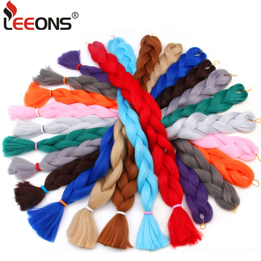 

Leeons 82 inch Long Crochet braiding Hair 165g Jumbo Braid Hair Pure Color Blue Purple Pink Grey Synthetic Hair For Braids