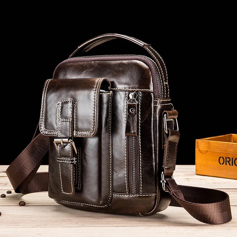 Мужская многофункциональная Ретро сумка-мессенджер из натуральной кожи, высокое качество, большая вместительность, многофункциональная повседневная мужская сумка-мессенджер - Цвет: coffee